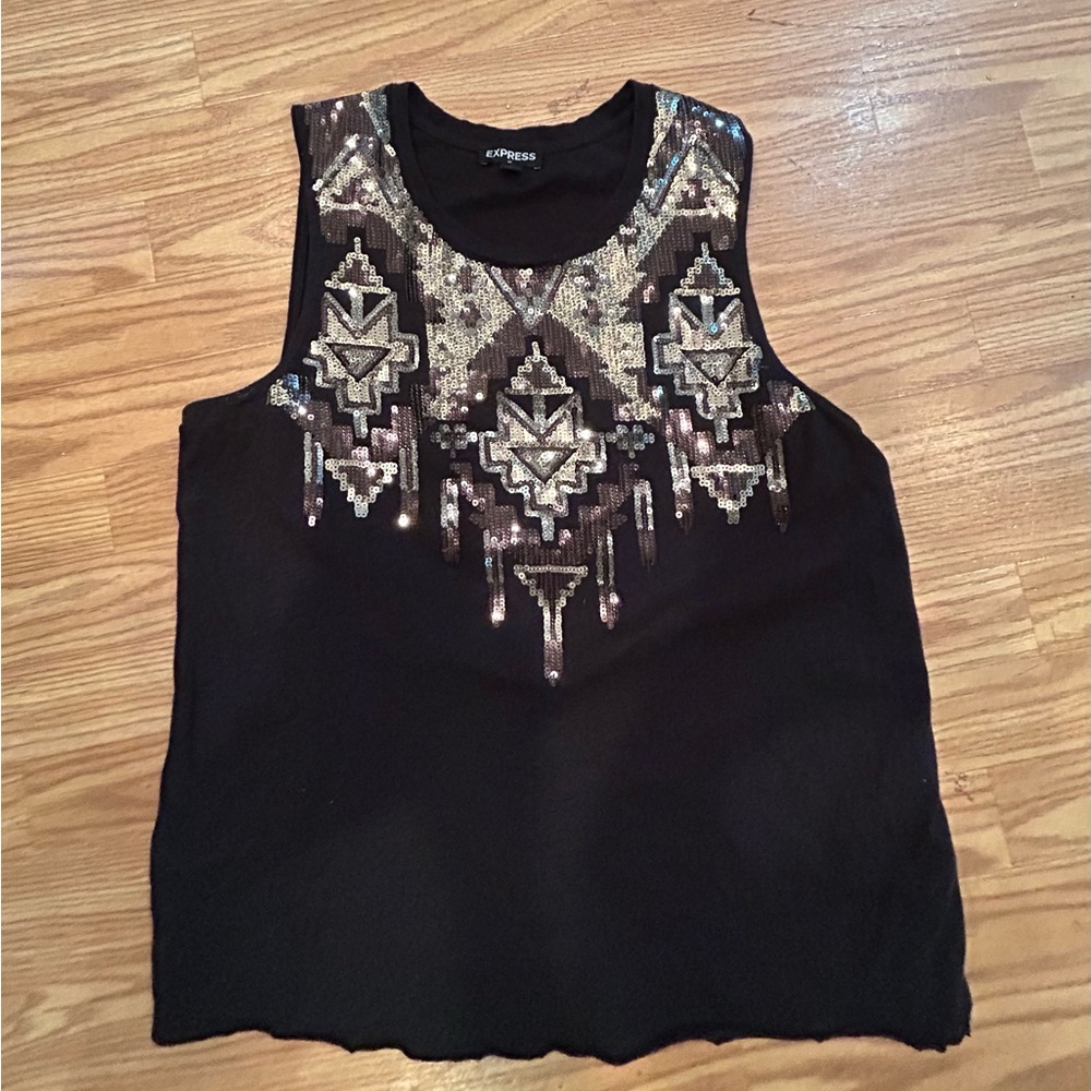 Express Black Sequin Embellished Women's Top